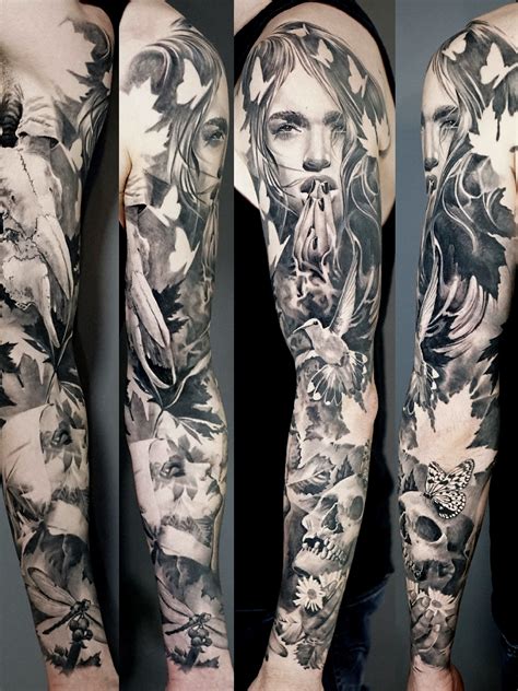 black and grey sleeve tattoo ideas|black and gray tattoo stencil.